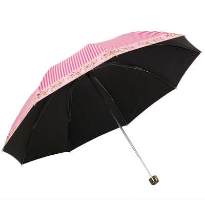 

Jingdong Supermarket] Paradise umbrella UPF50 + increase reinforcement black silk silk screen striped flowers three fold rigid bar steel sunny umbrella sun umbrella beige 30056ELCJ