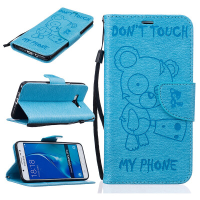 

Light blue Bear Style Embossing Classic Flip Cover with Stand Function and Credit Card Slot for SAMSUNG Galaxy J7 2016/J710