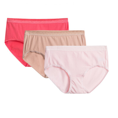 

[Jingdong supermarket] three gun ladies underwear Shu skin Lycra cotton women's briefs [3 installed] light warm powder + skin ﹑ + pomelo red M