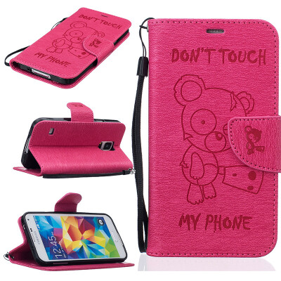 

Rose red Bear Style Embossing Classic Flip Cover with Stand Function and Credit Card Slot for SAMSUNG Galaxy S5