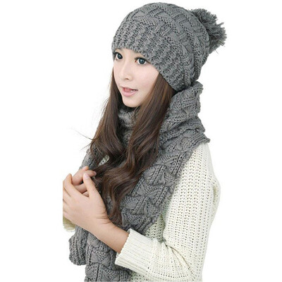 

MyMei Womens Warm Woolen Knit Hood Scarf Shawl Caps Hats Suit 1 Set