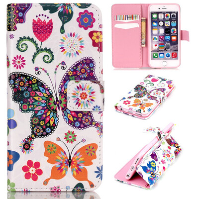 

Colorful Butterfly Design PU Leather Flip Cover Wallet Card Holder Case for IPHONE 66S