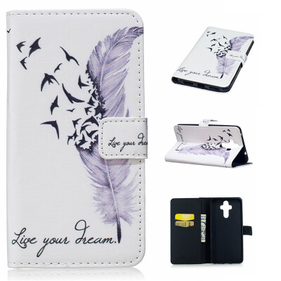 

Plumes Design PU Leather Flip Cover Wallet Card Holder Case for HUAWEI Mate 9