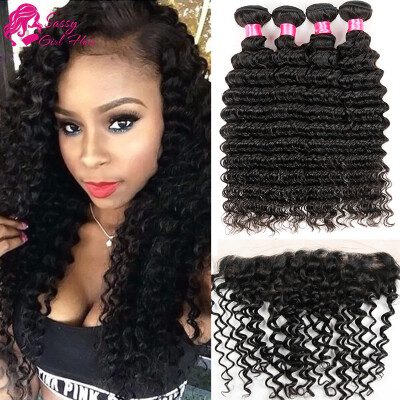 

Brazilian Deep Wave With Frontal Ear To Ear Lace Frontal Closure With Bundles Brazilian Virgin Hair With Frontal