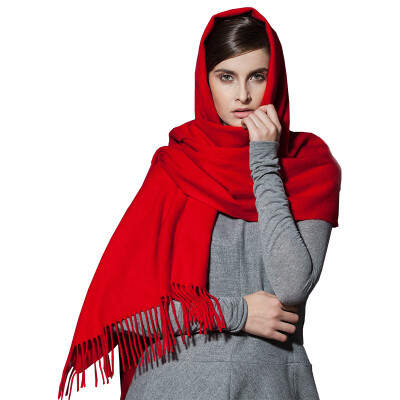 

Chuhe TRUE HER cashmere scarf ladies autumn&winter shawl dual-use warm super thick thick plain collar gift box platinum cashmere series China red