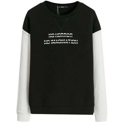 

Semir Women&39s round necklace head embroidery loose long-sleeved T-shirt Korean version 19316160243 black&white tone M