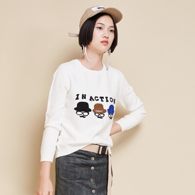 

Semir Ladies simple round necklace headset cartoon sweater backing shenzhen Korean tide 19416070906 black XL