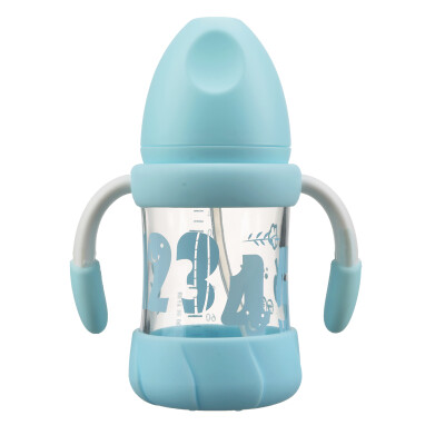 

Rikang rikang milk bottle Nikko glass bottle drop wide handle 180ml blue RK-N1016