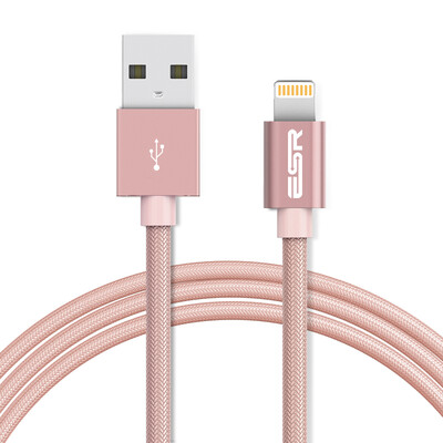 

(ESR) Apple MFI сертифицированный кабель для зарядки кабеля для передачи данных usb iphone6 ​​/ 6s / 7/8 Plus / X / 10 / SE / iPad монохромная плетеная секция 2м-розовое золото