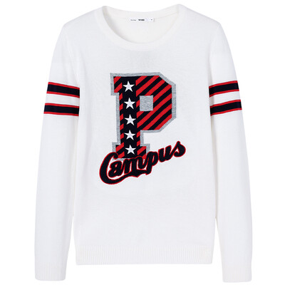 

Semir Women&39s Round Collar Head Striped Jacquard Embroidered Sweater Shirt Sweater 14316070012 Ben White XL