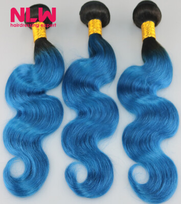 

Brazilian Virgin Hair Body Wave Ombre Human Hair 1B/blue Sew In Weft 8A Grade Virgin Ombre Brazilian Hair Extension 3 Bundles