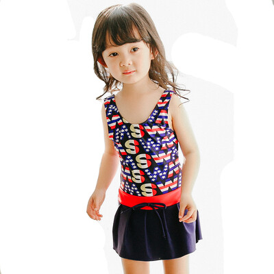 

Qiaohai (QIHAI) 6614-3 large size children's piece skirt swimsuit cute letters fashion was thin hot spring swimsuit girl blue XXL code