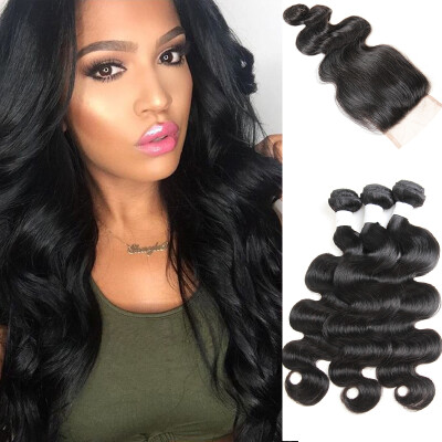 

7a Grade Malaysian Body Wave With Closure Wet And Weave Human Hair Weave With Closure Malaysian Virgin Hair With Closure 4 Bundles