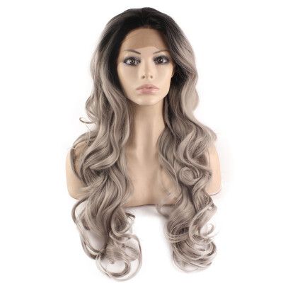 

Long Wavy Black Gray Two Tone Lace Front Ombre Wig