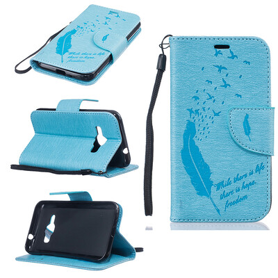 

Light blue Feathers and birds Style Embossing Classic Flip Cover with Stand Function and Credit Card Slot for SAMSUNG Galaxy J1 2016/J120F