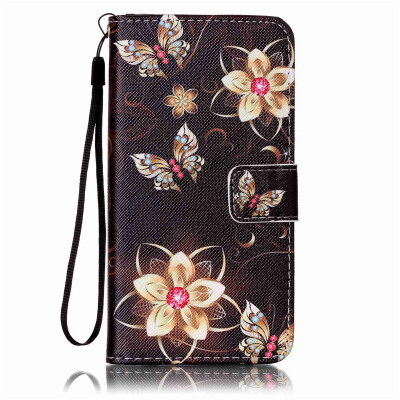 

Gold Butterfly Flower Design PU Leather Flip Cover Wallet Card Holder Case for SAMSUNG A510