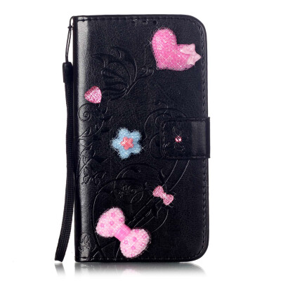 

Black Flower Design PU Leather Flip Cover Wallet Card Holder Case for IPHONE 5S