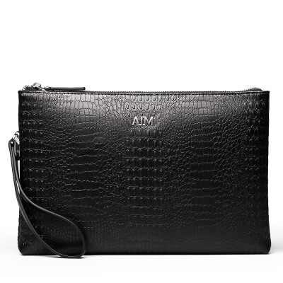 

AIM Men's Handbag Business Large Capacity Handbag Crocodile Pattern Cowhide Envelope Bag Men's Handbag Bag Leather Bag S003 Black