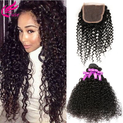 

8A Brazilian Virgin Hair With Closure 3 Bundles Human Hair With Closure Natural Brazilian Kinky Curly Virgin Hair With Closure