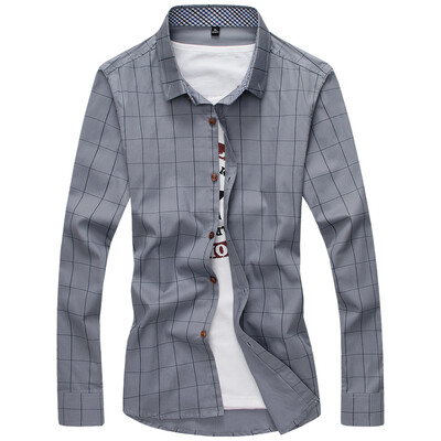 

Мужская рубашка GEEDO Slim Plaid Дикая корейская рубашка DJ252 Grey XL