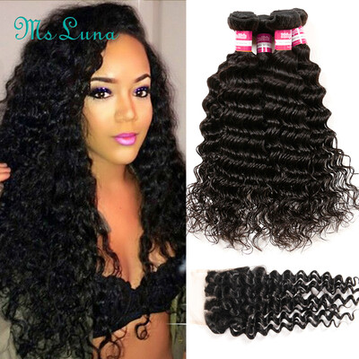 

7A Malaysian Virgin Hair Deep Wave With Closure 4 Bundles With Closure Human Hair Extensions Deep Wave Curly Hair With Closure