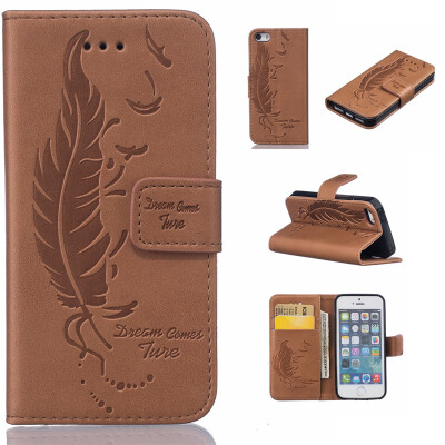 

Brown Plumes and birds Embossed PU Leather Wallet Case Classic Flip Cover with Stand Function and Credit Card Slot for IPHONE 5S/5