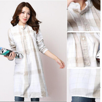 

Buenos Ninos Women's Plaid Cotton Large Size Long-sleeved Shirt Casual Simple Blouse