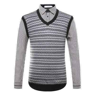 

Aston Men Business Fashion Knit Striped Fake Two Long Sleeve Shirt Black 185 / XXL A14416231