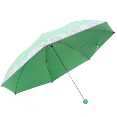 

[Jingdong Supermarket] Paradise umbrella UPF50 + matte velvet color silk color printing double color flower three fold pencil sunny umbrella sun umbrella green 30069ELCJ