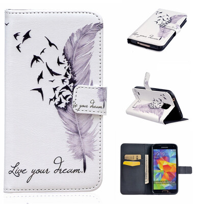 

Plumes Design PU Leather Flip Cover Wallet Card Holder Case for SAMSUNG GALAXY S5