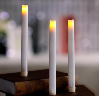 

9 Inches Melted Led Taper Candles with Timer,Battery Operated,White,Pack of 3