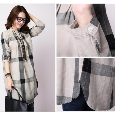 

Buenos Ninos Womens Plaid Cotton Large Size Long-sleeved Shirt Casual Simple Blouse