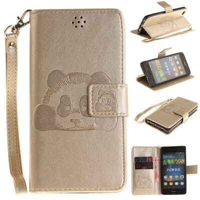 

Gold Panda Style Embossing Classic Flip Cover with Stand Function and Credit Card Slot for HUAWEI P8 Lite