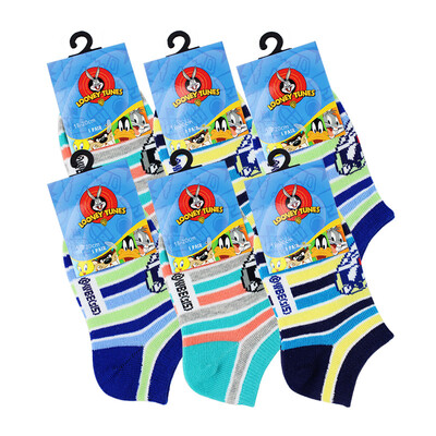 

LOONEY TUNES / Lotto Детские носки 6 Double Stripe Rana Носки для лодок Утешитель Хлопок Cute Child Fun Детские детские носки 18-20 см