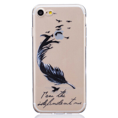 

Черные перья Pattern Мягкий Тонкий TPU Резиновый Силиконовый гель Чехол для IPHON 7