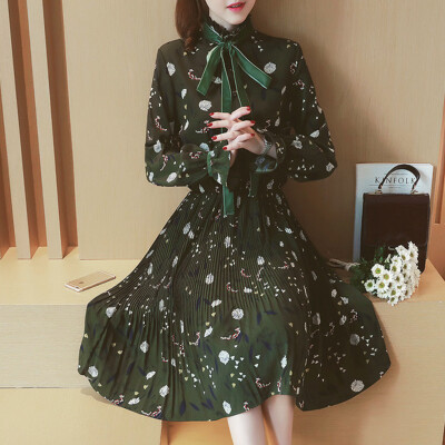 

Milano MILANYIN Women&39s 2017 spring new women&39s Korean version of the fungus ear edge velvet belt pleated dress ML010 green M