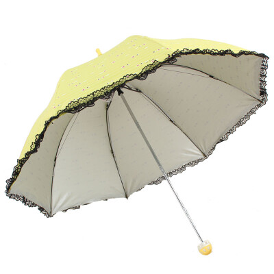 

Paradise umbrella high-density polyester silver plastic silk printed black lace edge three fold mushroom sunny umbrella sun umbrella green 36038E