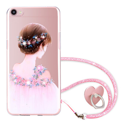 

Paizi oppor9s phone shell silicone belt crystal lanyard&ring buckle R9S phone shell all-inclusive soft shell drop diamond back girl