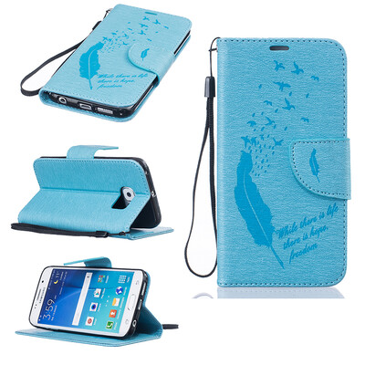

Light blue Feathers and birds Style Embossing Classic Flip Cover with Stand Function and Credit Card Slot for SAMSUNG GALAXY S6 Edge