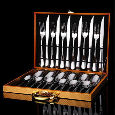 

Sunny song Western food tableware stainless steel steak knife and fork spoon luxury gift box 24 sets of gold 0928