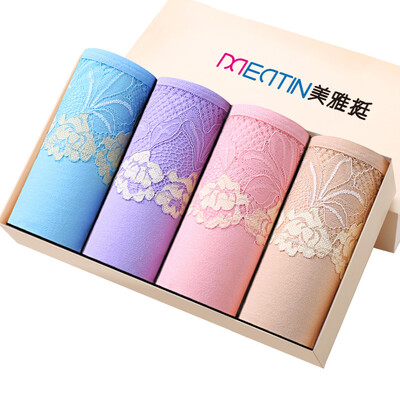

The United States&Ya Ting 4 sexy lace ladies underwear women in the waist cotton crotch trousers sky blue light purple pink color XL