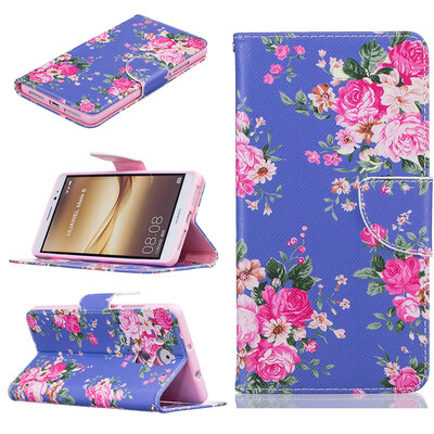 

Purple flowers Design PU Leather Flip Cover Wallet Card Holder Case for HUAWEI Mate8