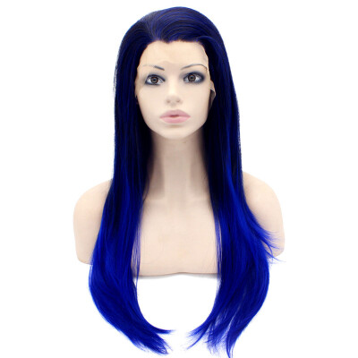 

Iwona Synthetic Hair Lace Front Long Stright Ombre Black Blue Two Tone Wig