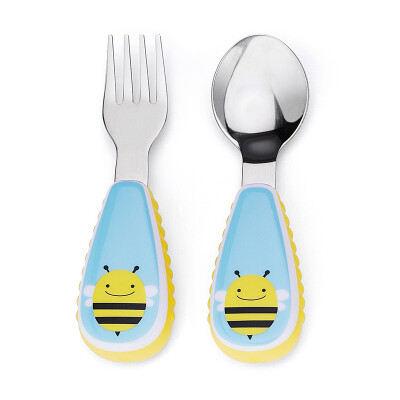 

SKIP HOP cute zoo stainless steel fork spoon tableware combination cartoon pattern child fork spoon set - small bee 12 months or more US imports