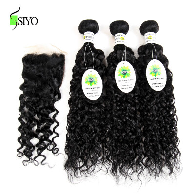 

7a Malaysian Curly Hair With Closure Unprocessed Malaysian Water Wave With Closure Virgin Human Hair Lace Closure with Bundles