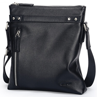 

Bo card male bag shoulder bag leather Messenger bag leisure wild men bag black 711-002523