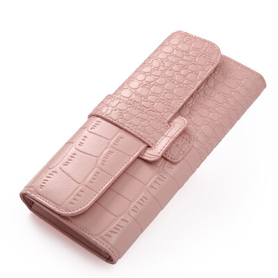 

Kou a Cnoles ladies wallet short crocodile pattern cowhide female wallet multi-card bit 3 fold phone bag K056 black