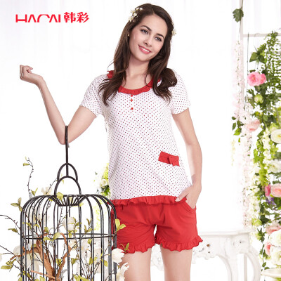 

Han Choi HACAI pajamas women short-sleeved modal cotton lotus leaf female home service suit red 175100 XXL