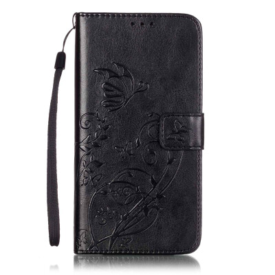 

Black Flower Design PU Leather Flip Cover Wallet Card Holder Case for SAMSUNG S6EDGE PLUS