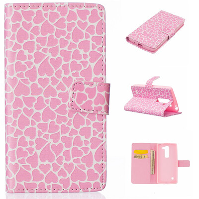 

Lovely Heart Design PU Leather Flip Cover Wallet Card Holder Case for LG Spirit H422